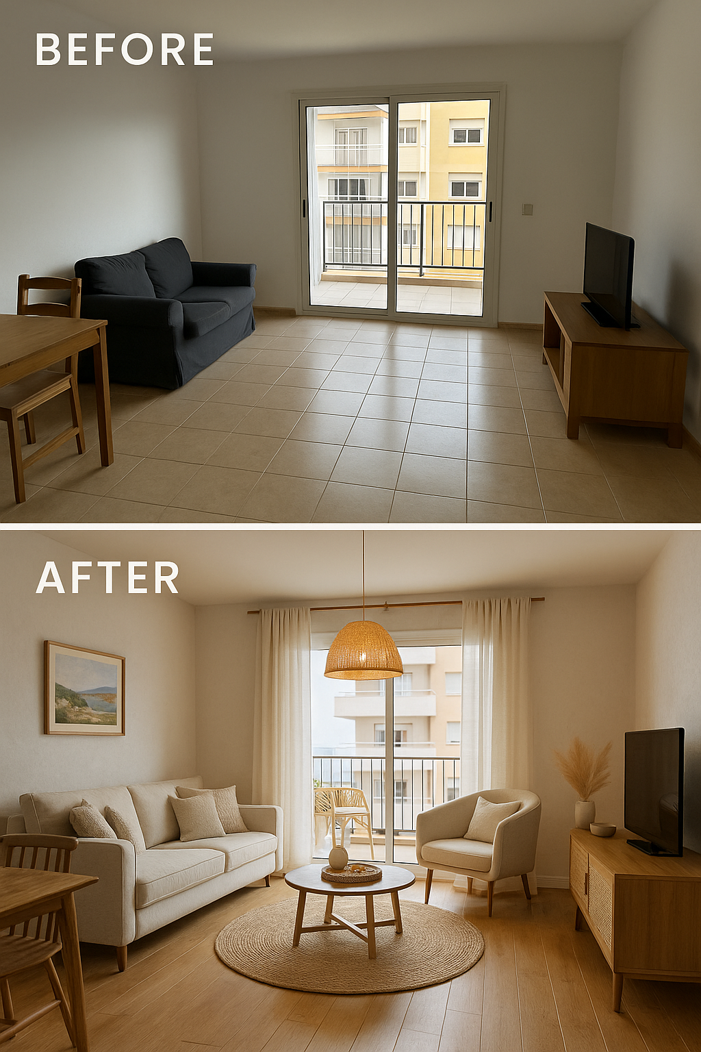 Antes y después de un apartamento turístico gestionado por BioviajesV, de básico a premium